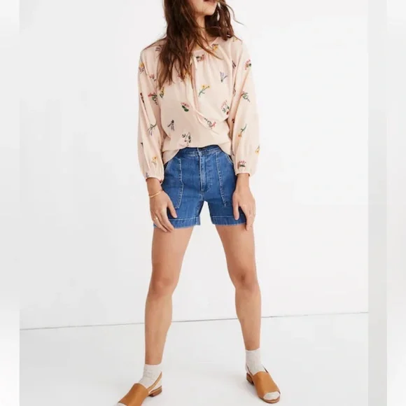 SALE! Madewell Botanical Embroidered Gauzy Cotton Tie-Neck Peasant Top Small - Picture 11 of 11